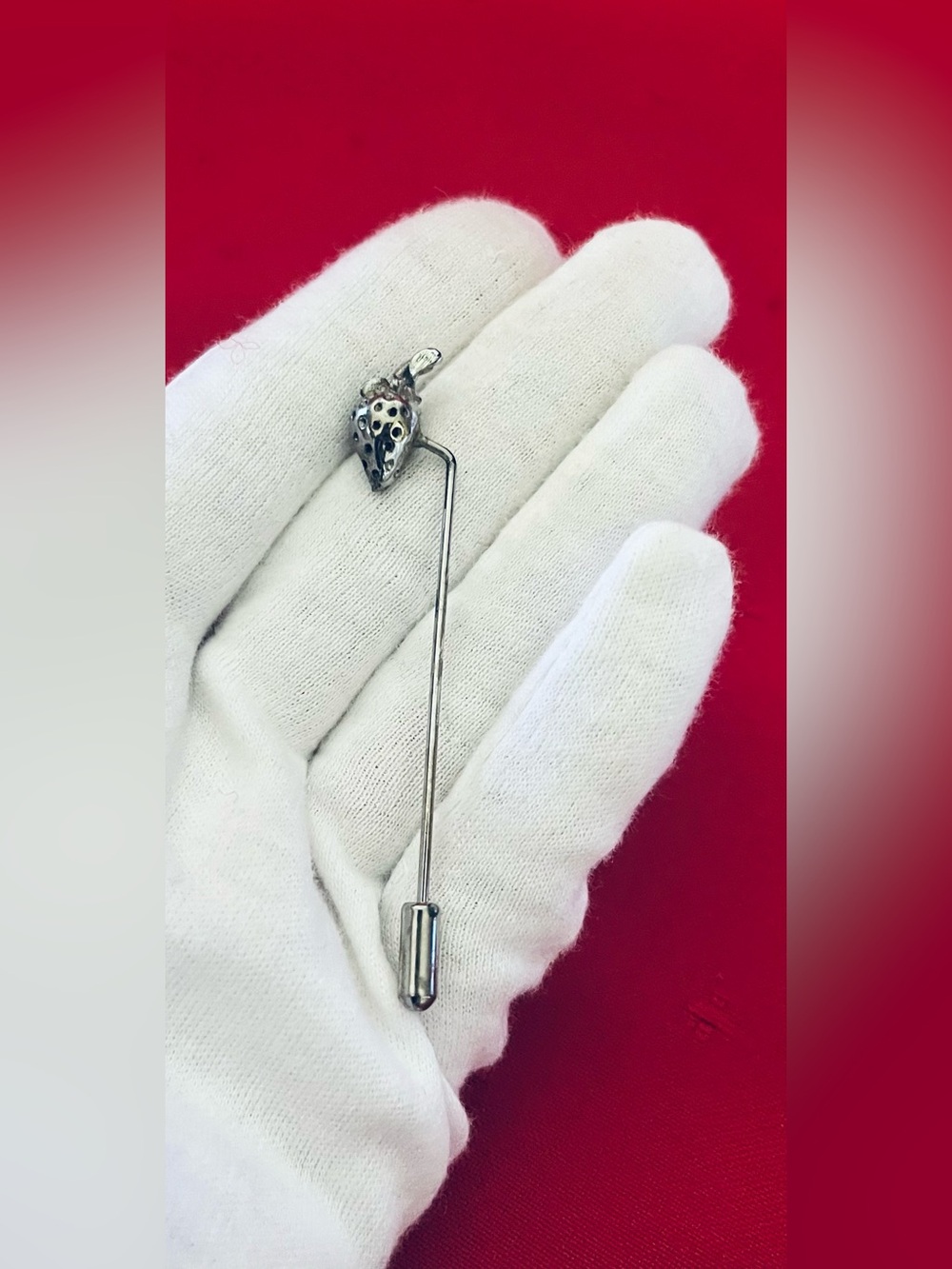 Silver Strawberry Stick Pin - Women's Jewelry